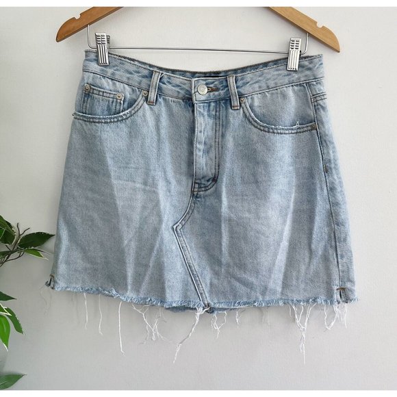 Glassons Dresses & Skirts - Glassons Womens Skirt Size 10 Denim Light Blue Raw Hem Button Fly